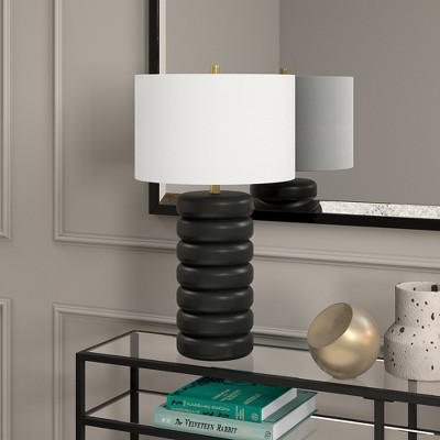 Hudson and Canal 25" Tall Glass Bubble Body Table Lamp with Fabric Shade