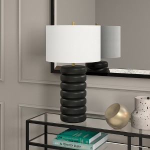 Hudson and Canal 25" Tall Glass Bubble Body Table Lamp with Fabric Shade - 1 of 4