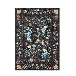 Washable Modern Living Room Rugs with Peacock & Floral Print, Soft Non Slip Bedroom Carpet, Low Pile Dining Room Rugs - 1 of 4
