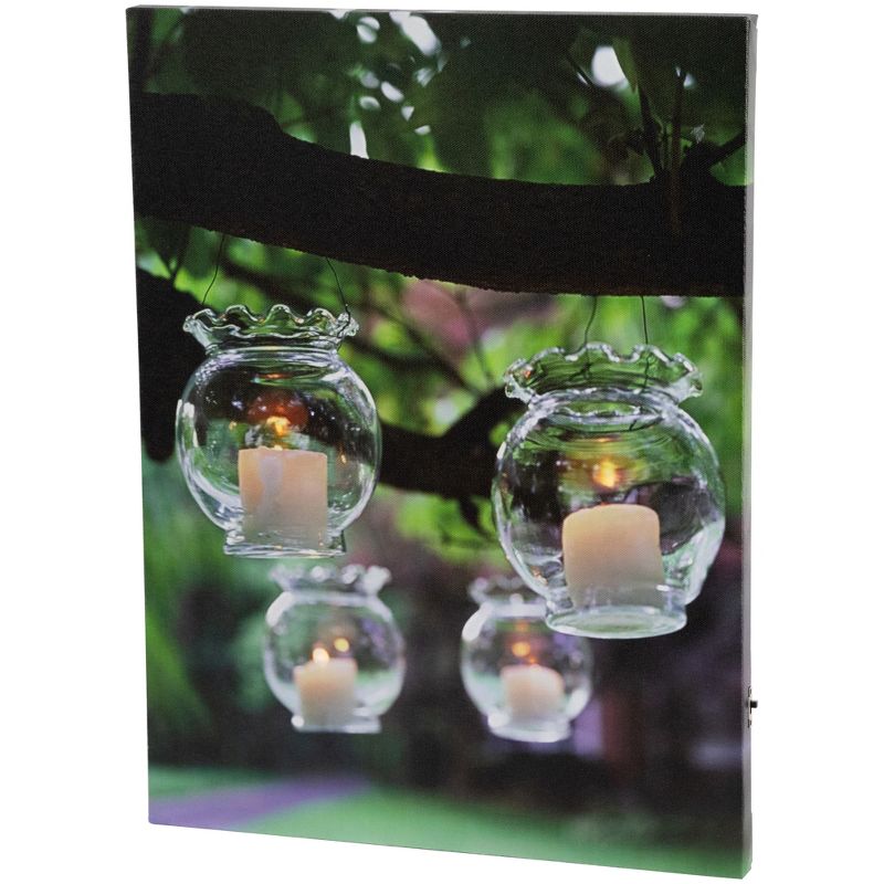 Northlight LED Lighted Flickering Garden Party Hanging Glass Candles Canvas Wall Art 15.75" x 12", 1 of 5