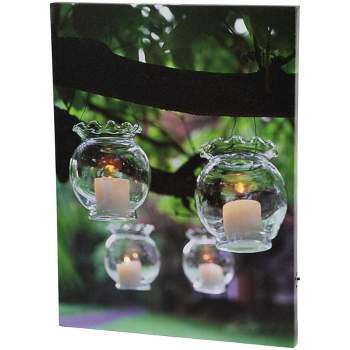 Northlight LED Lighted Flickering Garden Party Hanging Glass Candles Canvas Wall Art 15.75" x 12"