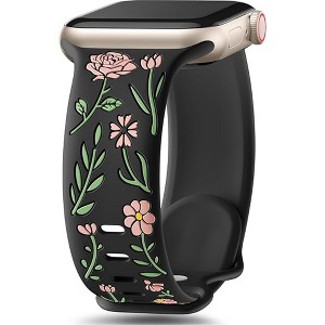 HTUTWOO Floral Band Compatible with Apple Watch Bands 38/40/41/42mm, Flower Engraved Silicone Inlay Dressy Strap for iWatch Series Ultra - 1 of 4