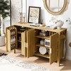 57.5"W 4-Door Buffet Sideboard, Door Racks, Side Hooks & Adjustable Shelves, Stripe Door Storage Cabinet - ModernLuxe - 2 of 4
