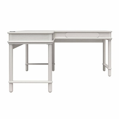 Selena White Wood L-Shaped Desk with Keyboard Tray