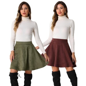 INSPIRE CHIC Women's Basic Faux Suede Flared Casual Mini Skater Skirt 2 Packs - 1 of 4