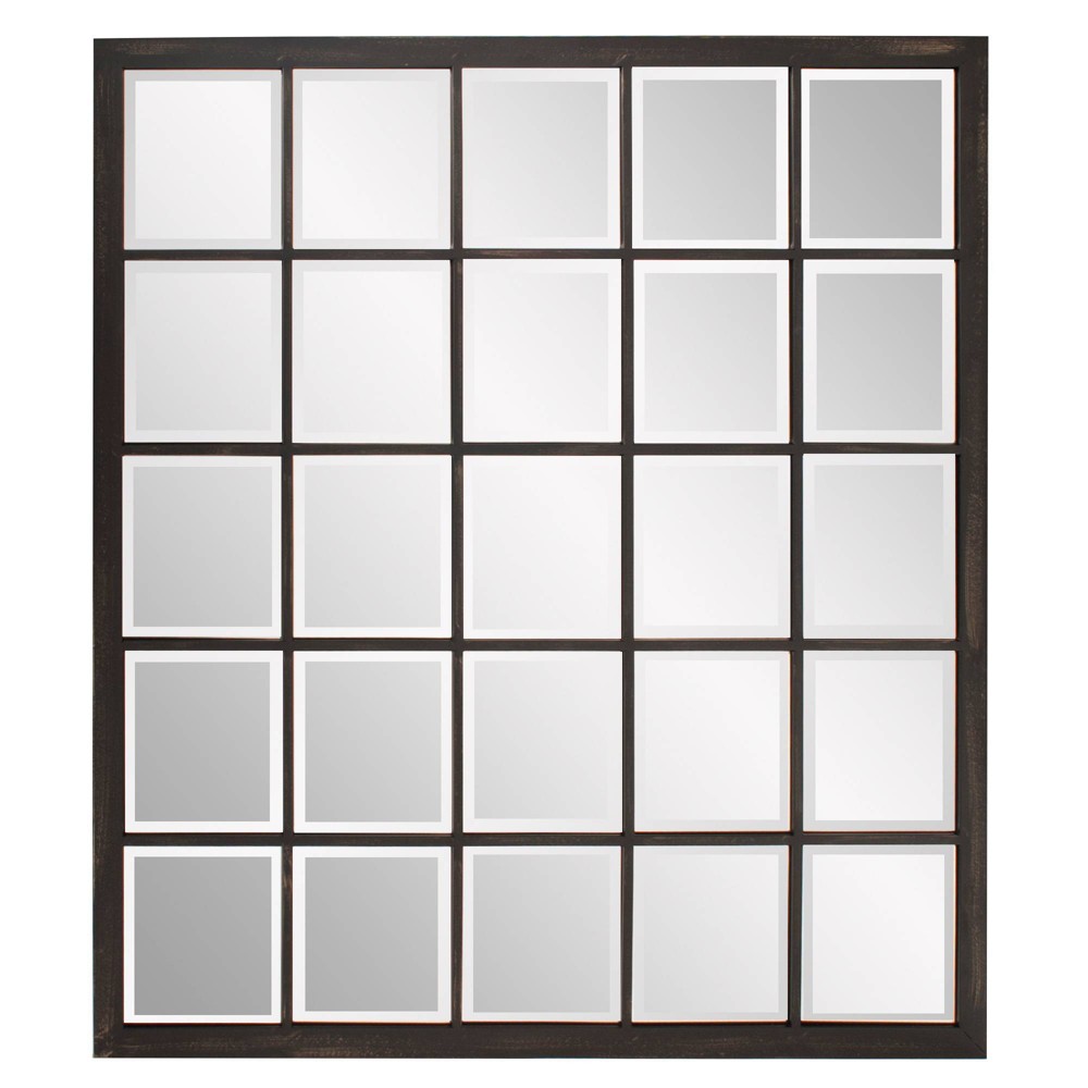 Howard Elliott Metal Framed Beveled Superior Wall Mirror: Oil Rubbed Bronze, Rectangular, Windowpane Effect, Wall Mount