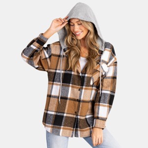 Women's Plaid Drawstring Hooded Jacket - Cupshe - 1 of 4