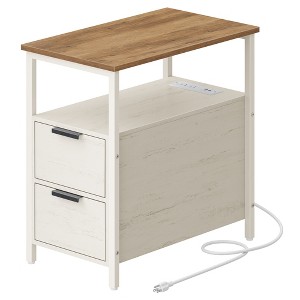 VASAGLE Side Table with Charging Station, Narrow End Table with 2 Drawers, Slim Nightstand and Bedside Table with Storage - 1 of 4
