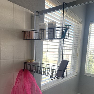 mDesign Extra Wide Metal Wire Over Door Bathroom Tub & Shower Caddy, Hanging  Storage Organizer Center with Built-In Towel