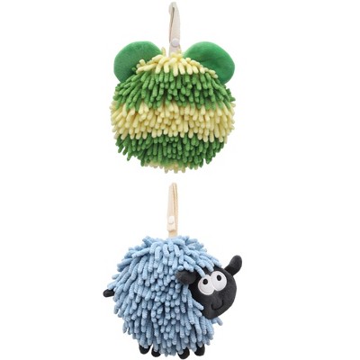 REGALWOVEN 2 Packs Chenille Fuzzy Ball Bathroom Sheep Shape Absorbent Fast Drying Hand Towels 7" x 7"