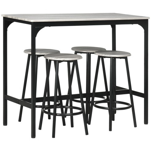 HOMCOM Juego de Muebles Altos Mesa y Sillas de Bar de 5 Piezas Mesa de  Comedor Industrial y 4 Taburetes Redondos con Marco de Metal para Pub  Comedor Marrón Rústico : 