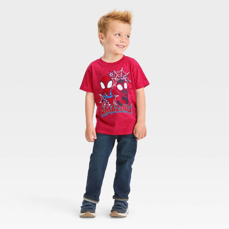 Toddler Boys&#39; Marvel Spidey and Miles Solid Short Sleeve T-Shirt - Red, 3 of 6