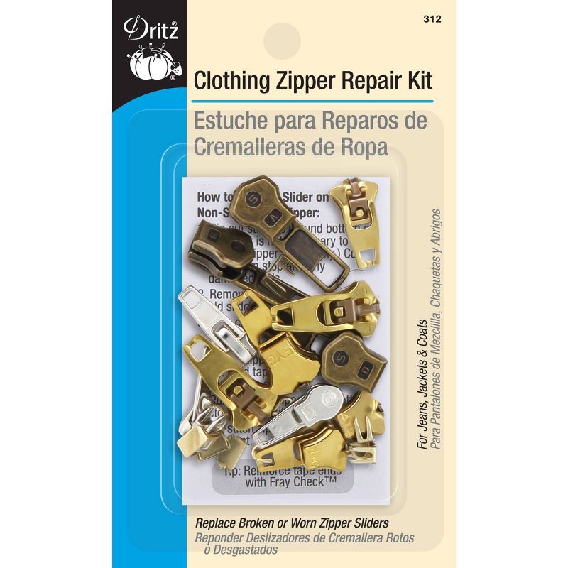 Dritz 22ct Clothing Zipper Repair Kit of Assorted Sliders and Stops, 1 of 4