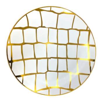 Smarty Had A Party 10.25" White with Gold Scales Pattern Round Disposable Plastic Dinner Plates (120 Plates)