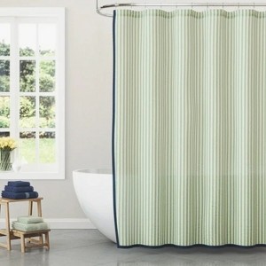 LunaLulinlk Beautiful Skinny Stripe Sage Green + Nightshadow Blue Shower Curtain - 1 of 4