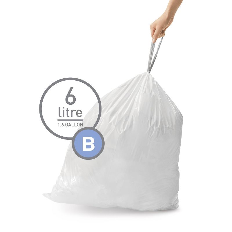 simplehuman 6L Code B Custom Fit Trash Can Liner White, 2 of 5