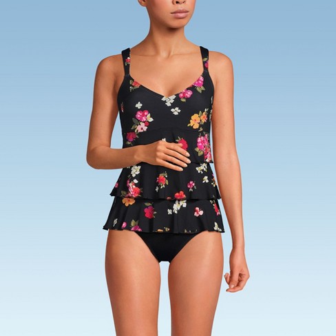 Lands End Women s Smoothing Control Ruffle Fauxkini One Piece Swimsuit 16 Black Meadow Floral Target