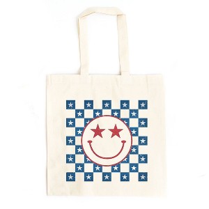 City Creek Prints Patriotic Smiley Stars Canvas Tote Bag - 15x16 - Natural - 1 of 2