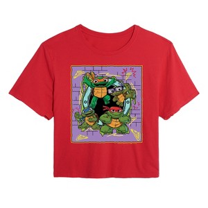 Women's - Teenage Mutant Ninja Turtles Mutant Mayhem - Mini Badge Cropped Graphic T-Shirt - 1 of 3