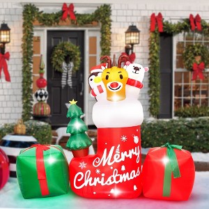 Garvee 8FT Inflatable Outdoor Decoration-Inflatable Animal in Xmas Stocking with Gift Box(3-Modes are shipped randomly) - 1 of 4