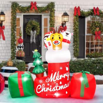 Whizmax 8FT Inflatable Outdoor Decoration-Inflatable Animal in Xmas Stocking with Gift Box