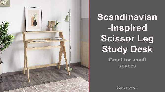 Rhodes Scandinavian Inspired Scissor Leg Study Desk Natural - Handy Living, 2 of 9, play video