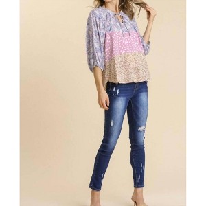 Women's Mixed Colorblock Print Top - umgee - 1 of 4