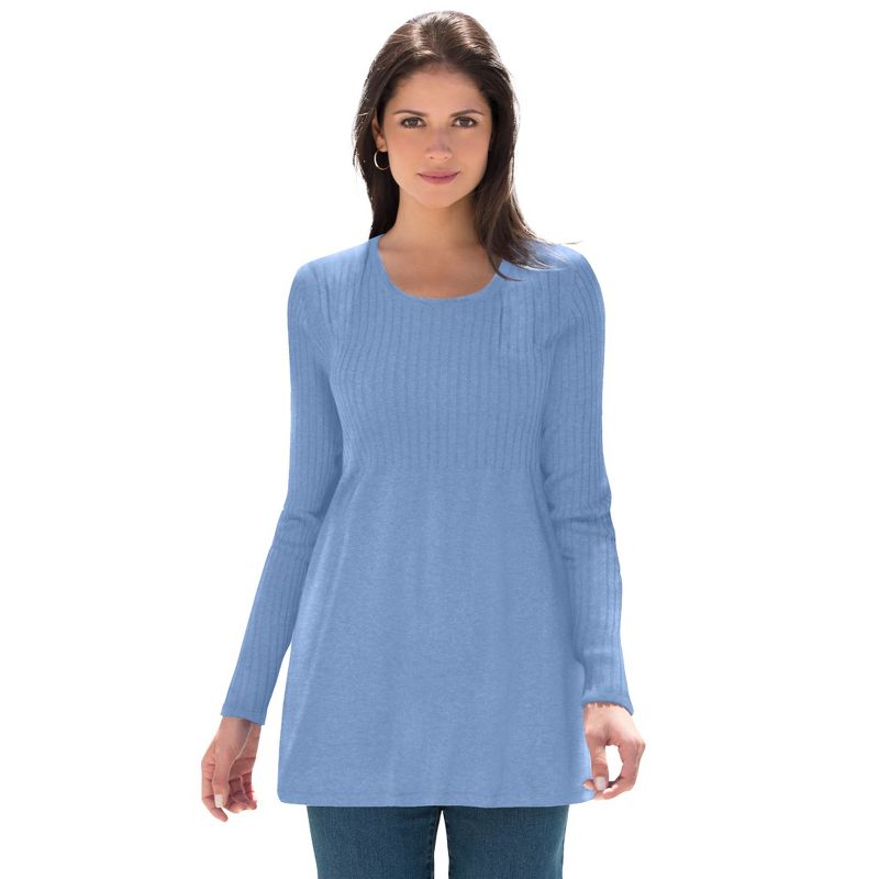 Jessica London Women's Plus Size Ribbed Baby Doll Tunic Sweater, 1 of 2