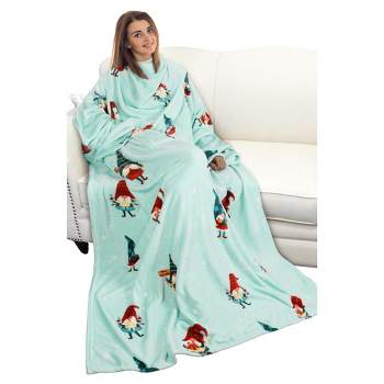 Catalonia Christmas Print Wearable Blanket with Sleeves and Pocket, Cozy Soft Fleece Mink Micro Plush Wrap Throws Blanket Robe for Adults