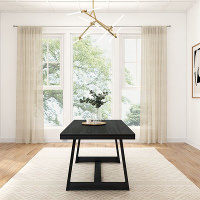 Black Wirebrush Solid Wood Farmhouse Dining Table for Six