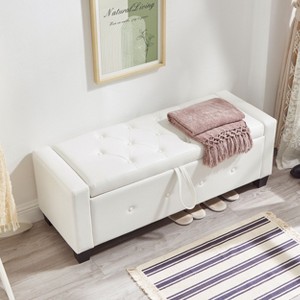 PAGED Ottoman Bench with Storage, Contemporary Foot Stool, Upholstered Tufted Entryway Bench with Smooth PU Upholstery for Entryway, Bedroom - 1 of 4