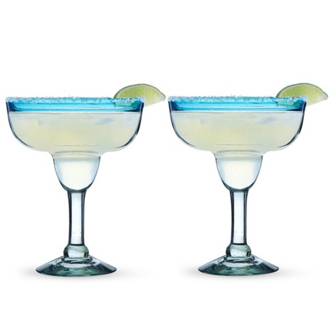 AMICI ART GLASS BLUE CONFETTI MARGARITA GLASSES SET OF 2