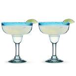 Twine Segunda Vida Primavera Stemmed Margarita Glasses - Blue Rim Margarita Glass Set Made in Mexico - 100% Recycled Glass 10oz Set of 2