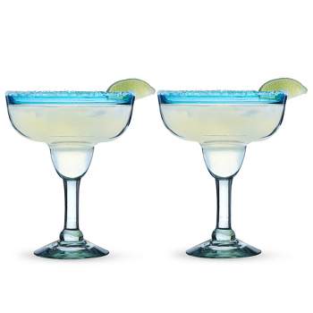 Twine Segunda Vida Primavera Stemmed Margarita Glasses - Blue Rim Margarita Glass Set Made in Mexico - 100% Recycled Glass 10oz Set of 2