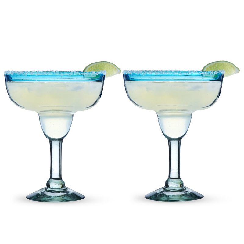 Twine Segunda Vida Primavera Stemmed Margarita Glasses - Blue Rim Margarita Glass Set Made in Mexico - 100% Recycled Glass 10oz Set of 2, 1 of 9