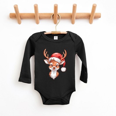 The Juniper Shop Cute Reindeer Head Baby Long Sleeve Bodysuit - Newborn - Black