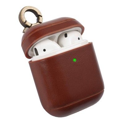 Insten Genuine Leather Case Compatible with AirPods 1 & 2 - Protective Skin Cover with Keychain, Brown