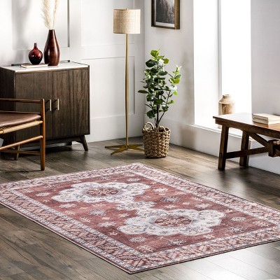 Rust Medallion Easy-Care Rectangular Synthetic Area Rug