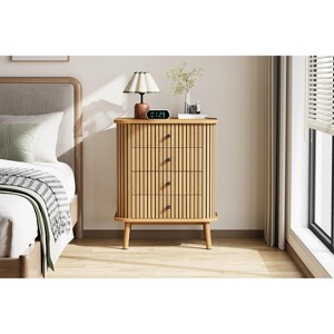 Farmhouse 4 Drawer Dresser for Bedroom, Chest of Drawers for Bedroom, Nightstand, Spacious Storage Boho Wicker Dresser with Handles and Wood Legs - 1 of 4