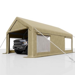 10'x20' Heavy Duty Carport Canopy, Galvanized Steel Frame Car Port with Roll-Up Windows & Doors, UV Resistant Waterproof Tarp, Portable Garage - 1 of 4
