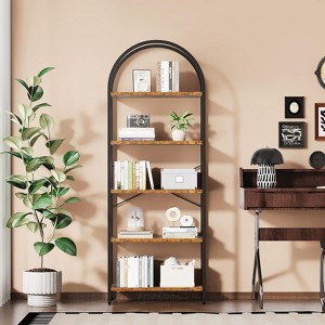 EcoSummer 5-Tier Arched Bookcase 71" Freestanding Open Display Bookshelf, Metal Frame High Book Shelves for Bedrooms, Living Rooms, Offices, Brown - 1 of 4