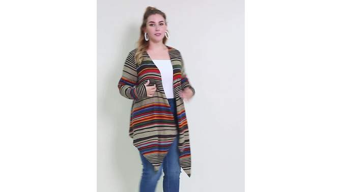 Agnes Orinda Women's Plus Size Boho Striped Open Front Cardigans, 2 of 8, play video