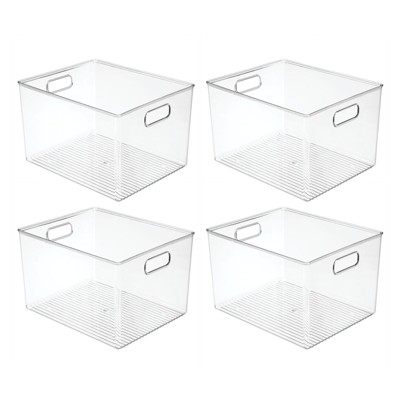 mDesign Plastic Closet Storage Organizer Container Bin, Handles - 4 Pack - Clear, USA Made