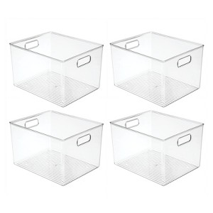 mDesign Plastic Closet Storage Organizer Container Bin, Handles - 4 Pack - Clear, USA Made - 1 of 4