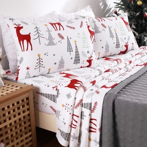 Christmas Flannel Sheets, 100% Cotton Holiday Bed Sheet Set, Deep Pocket Fitted Sheet, Soft Warm Brushed Christmas Sheet - 1 of 4
