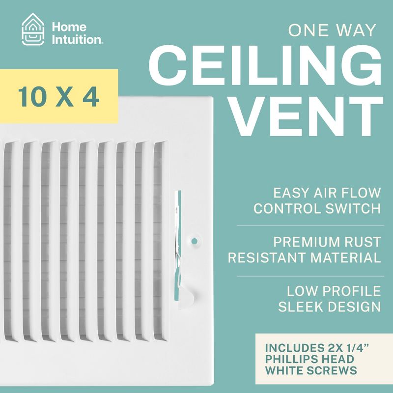 Home Intuition Air Vent Covers for Home Ceiling or Wall 1-Way White Grille Register Cover with Adjustable Damper, 2 of 8