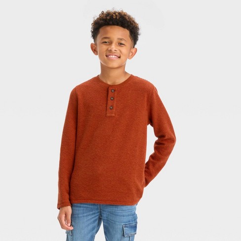 Boys' Long Sleeve Snow-heathered Henley Shirt - Cat & Jack™ Orange Xl :  Target