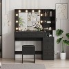 Bedroom Dresser Set with Lights, 3 Light Modes, Vanity and Stool, Wooden Vanity with Charging Stand/Drawer/Hidden Storage Shelf, Black - 2 of 4