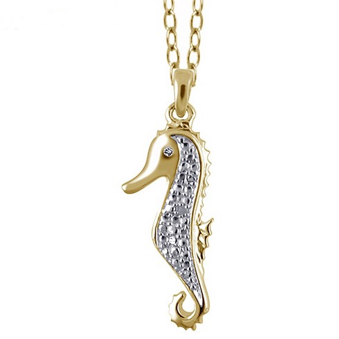 Women's Sterling Silver Accent Round-Cut White Diamond Pave Set Seahorse  Pendant - Yellow (18