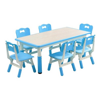 Garvee Kids Table and Chairs Set--Graffiti Desktop Plastic Children Art Table with 6 Seat